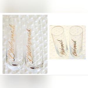2 KooK Stemless Glass Bridesmaid Champagne Flutes, NWOB
